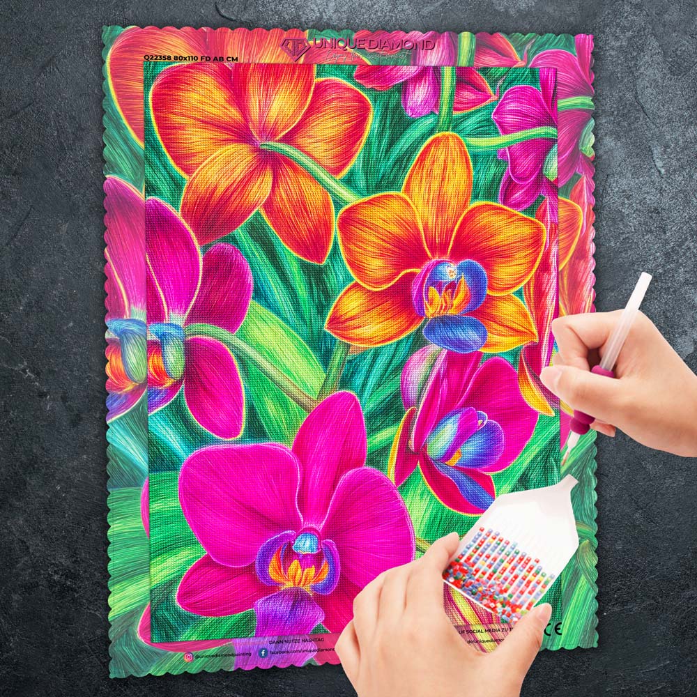 5D Diamond Painting – Tropenzauber der Orchideen, Unique-Diamond