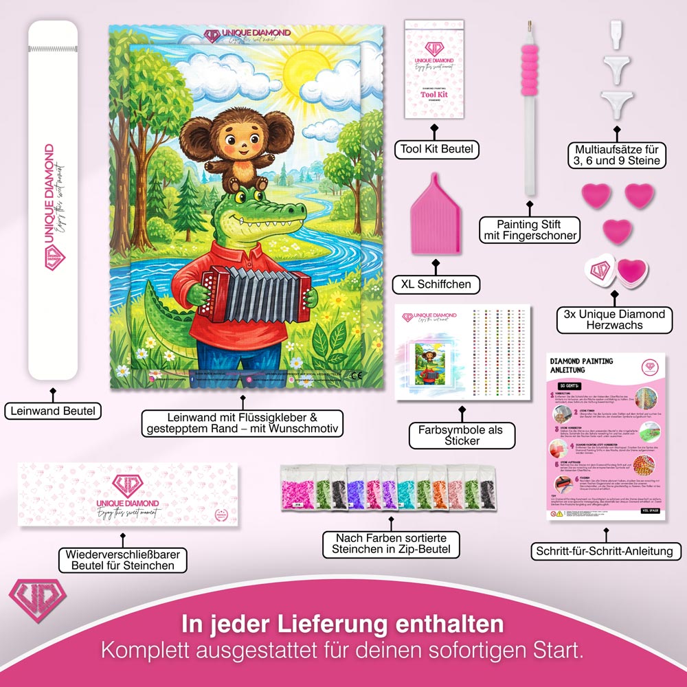 5D Diamond Painting – Tscheburaschka & Gena: Freunde fürs Leben Unique-Diamond
