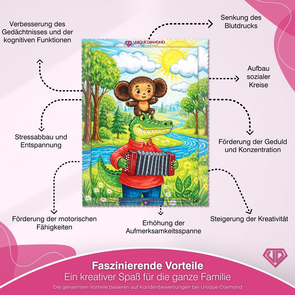 5D Diamond Painting – Tscheburaschka & Gena: Freunde fürs Leben Unique-Diamond