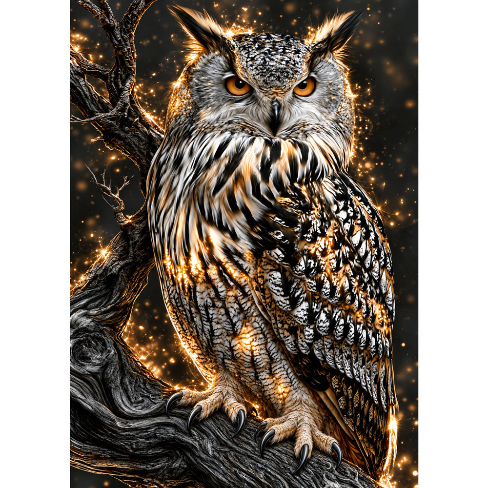 5D Diamond Painting – Uhu im goldenen Nachtzauber | Unique Diamond