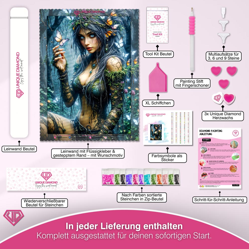 5D Diamond Painting – Wächterin des Schmetterlingswaldes Unique-Diamond