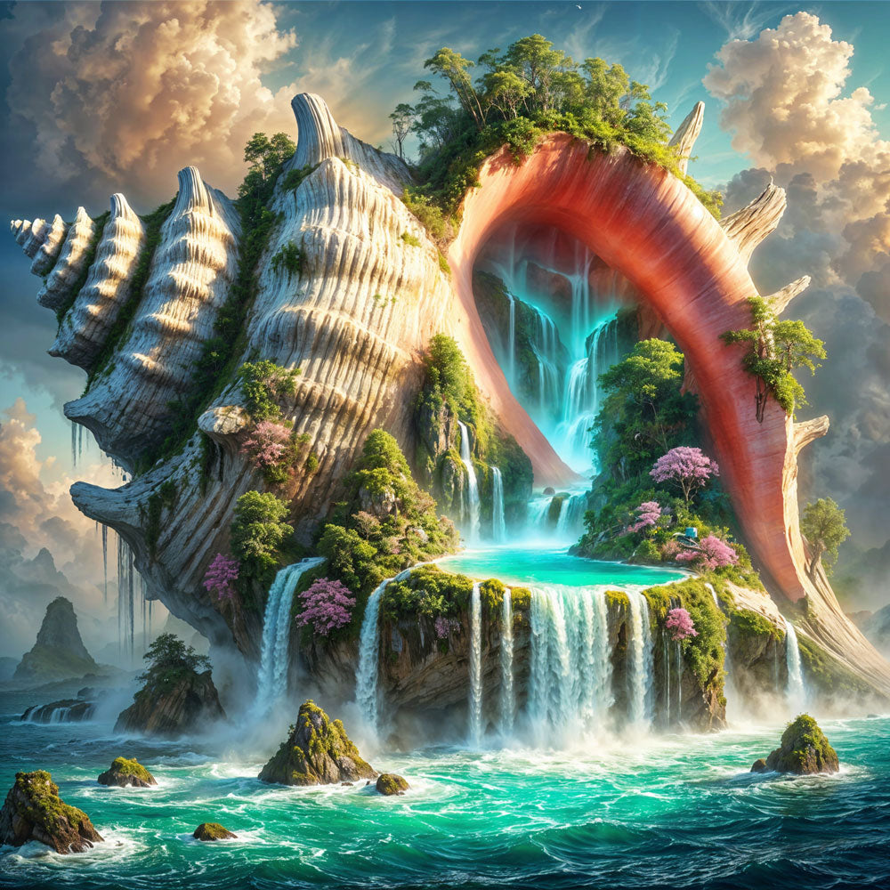 5D Diamond Painting – Wasserparadies in der Riesenmuschel, Unique-Diamond