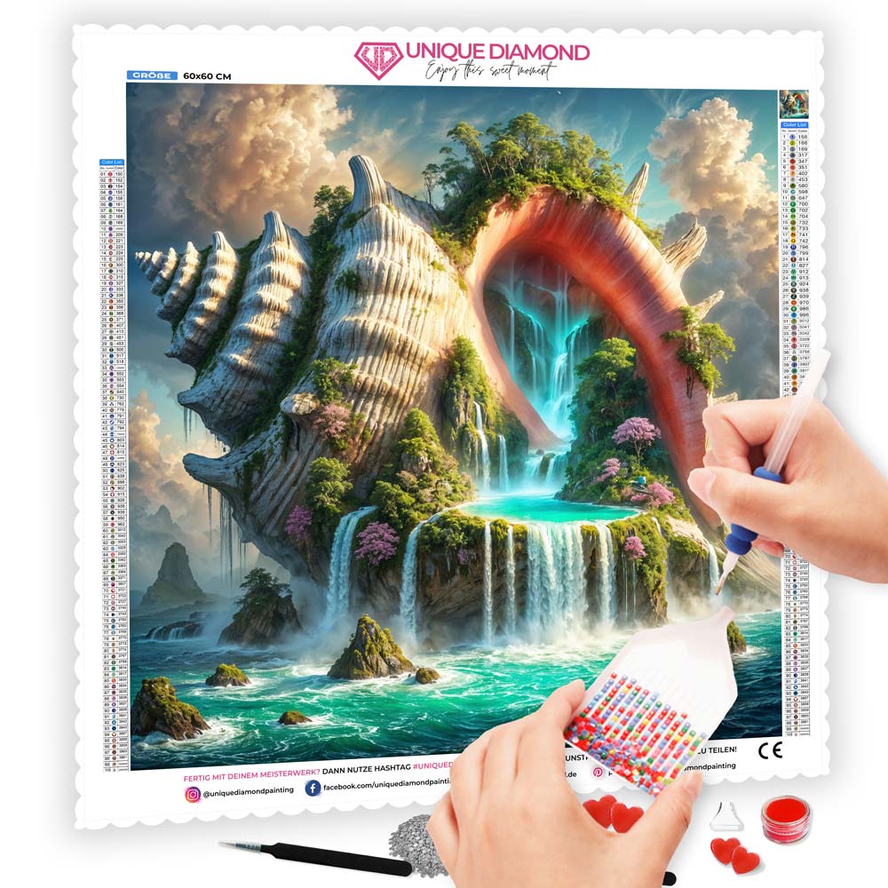 5D Diamond Painting – Wasserparadies in der Riesenmuschel, Unique-Diamond