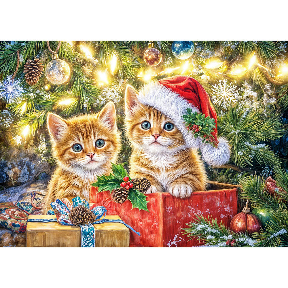 5D Diamond Painting – Weihnachtskätzchen im Geschenkzauber, Unique-Diamond