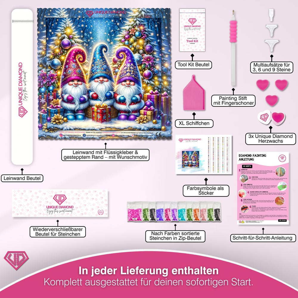 5D Diamond Painting – Weihnachtswichtel im Zauberwald, Unique-Diamond