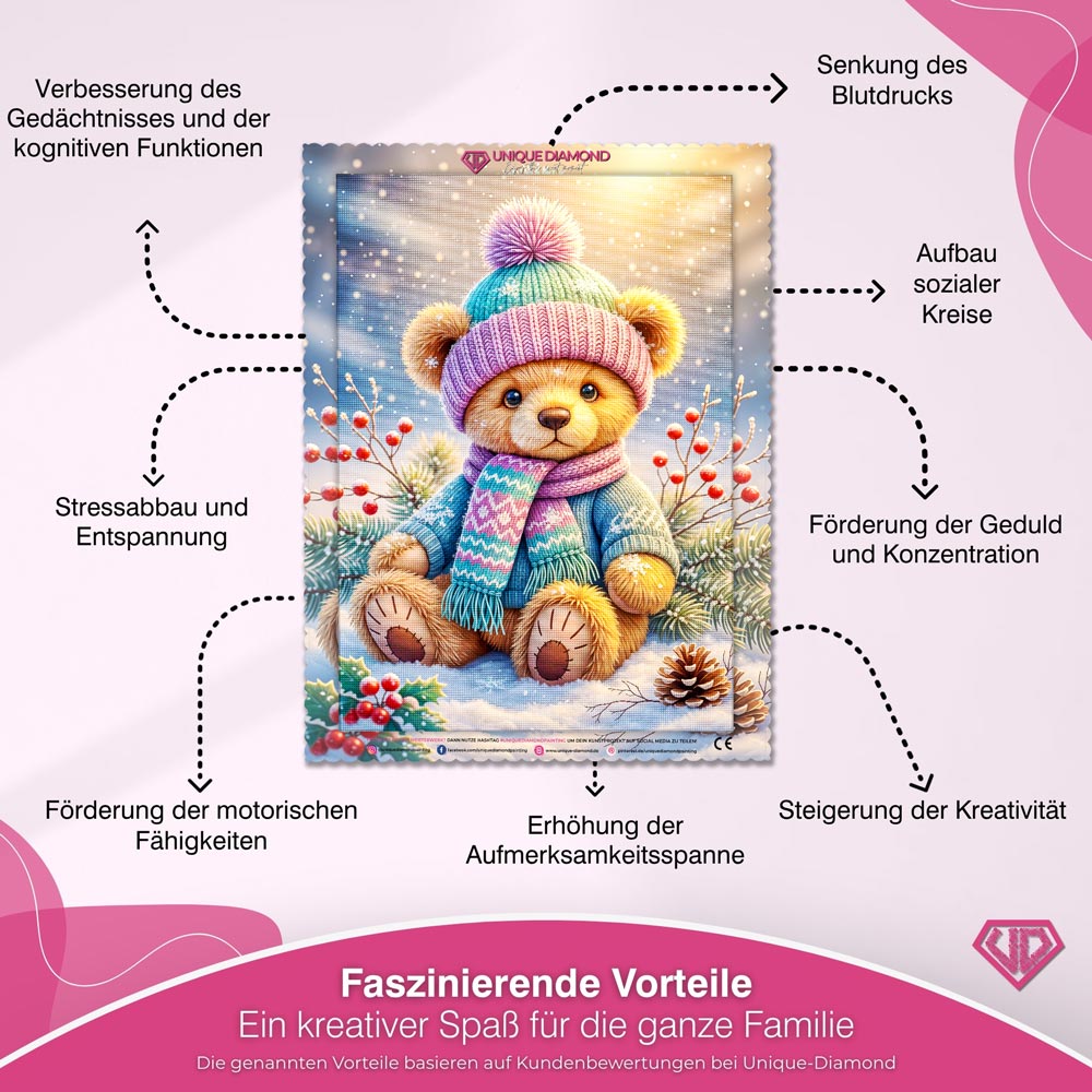 5D Diamond Painting – Winterbär Emil im Schneegarten Unique-Diamond