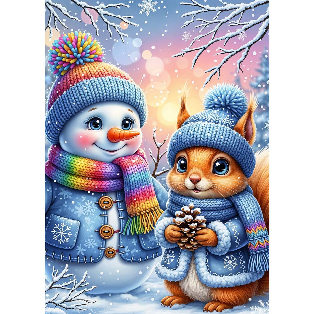 5D Diamond Painting – Winterfreunde im Schneegarten
