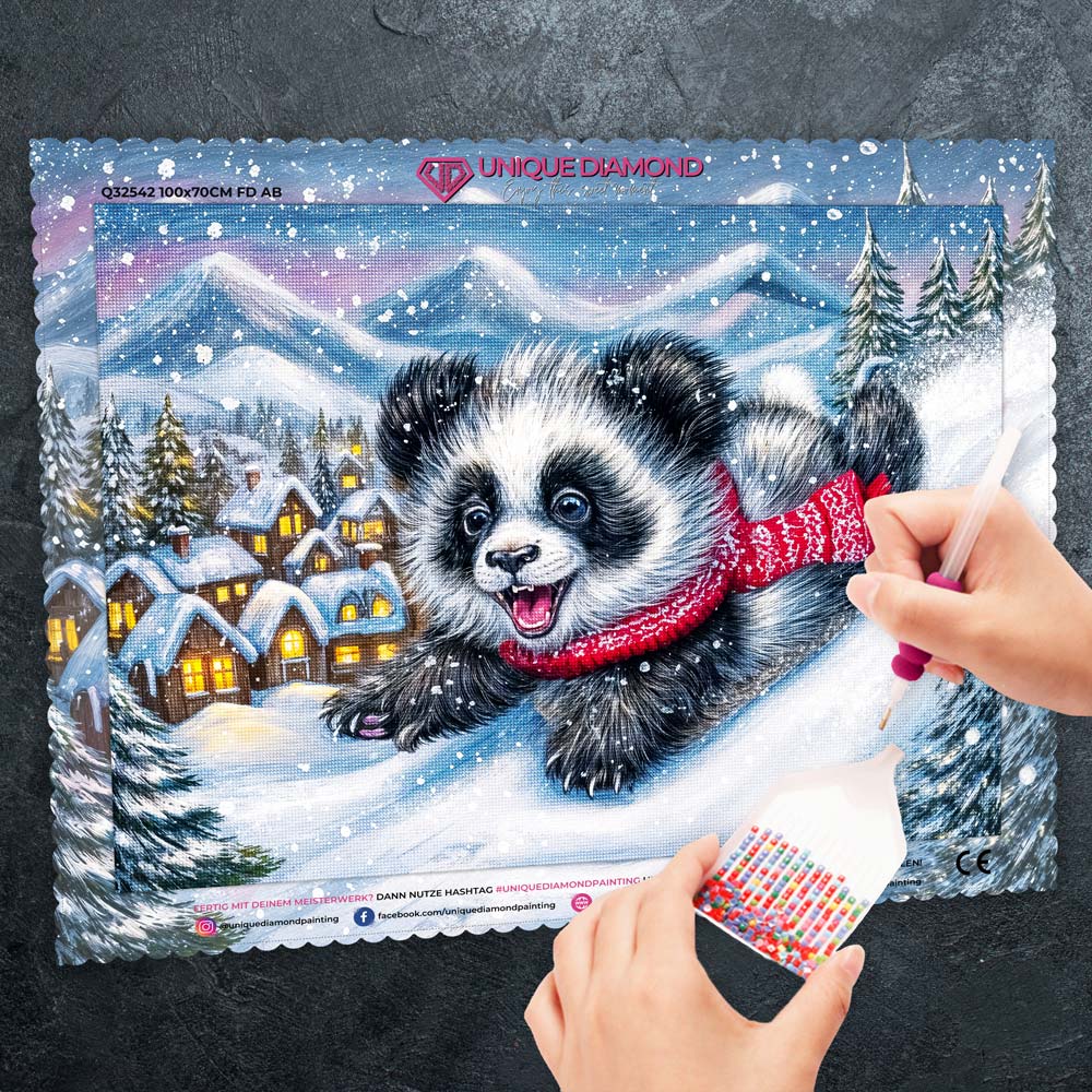 5D Diamond Painting – Winterspaß im Schneedorf, Unique-Diamond