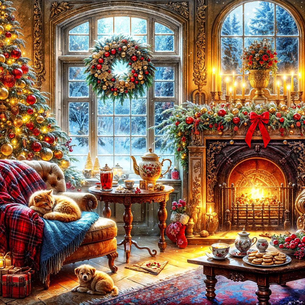 5D Diamond Painting – Winterzauber im Kaminzimmer, Unique-Diamond