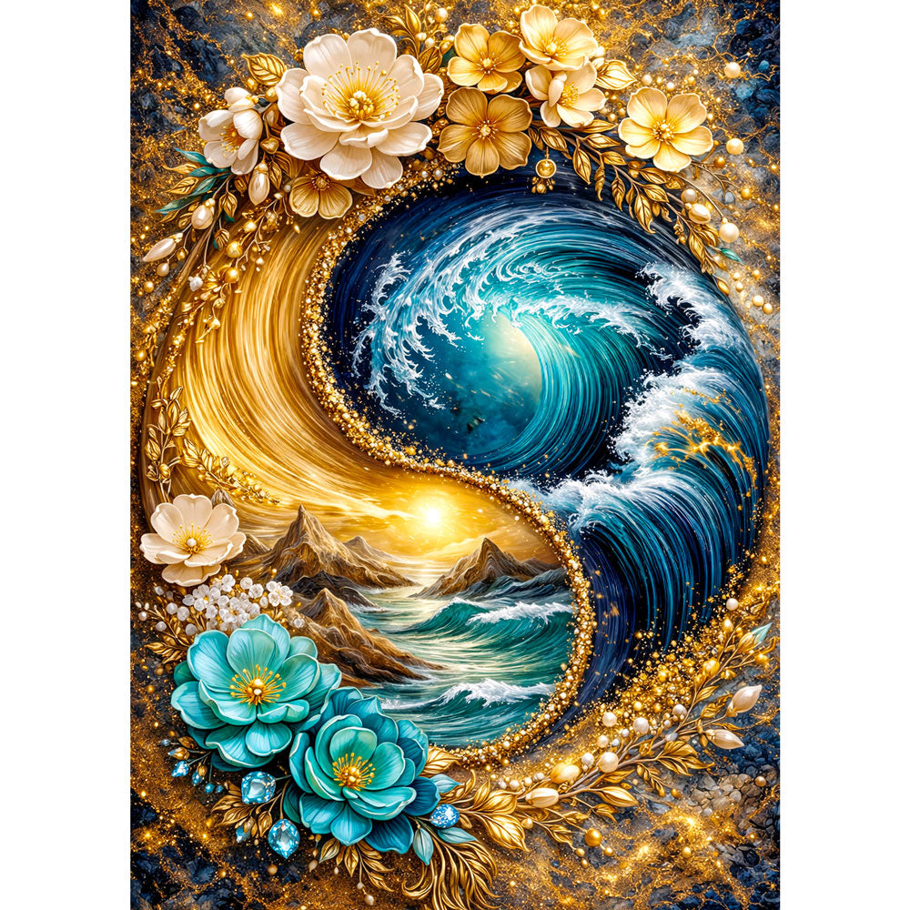 5D Diamond Painting – Yin Yang Ocean Bloom, Unique-Diamond