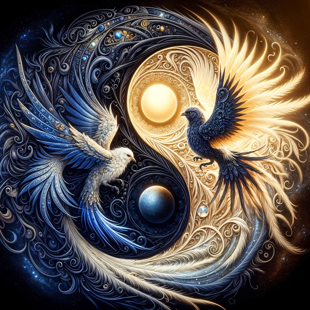 5D Diamond Painting – Yin und Yang Phönix-Vögel, Unique-Diamond