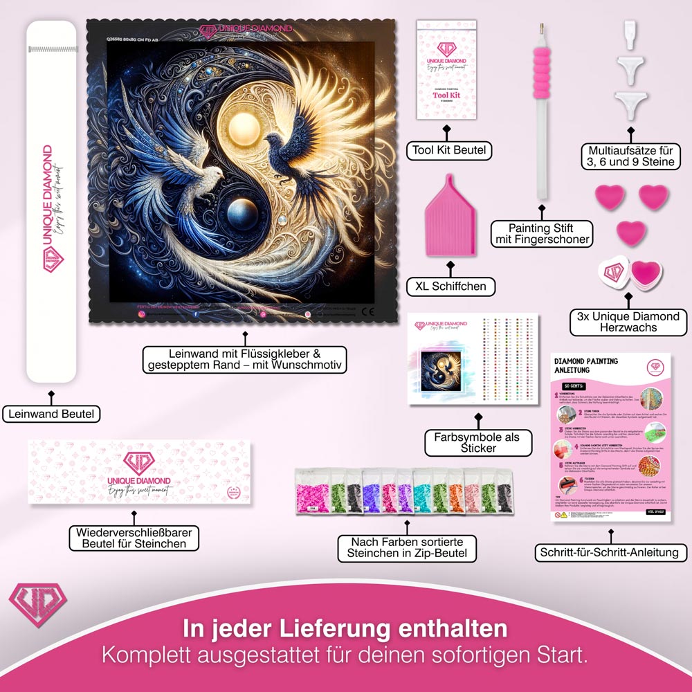 5D Diamond Painting – Yin und Yang Phönix-Vögel, Unique-Diamond