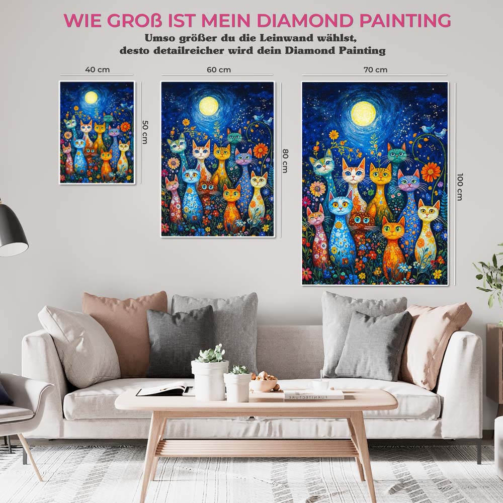 5D Diamond Painting - Nacht der Blumenkatzen Unique-Diamond