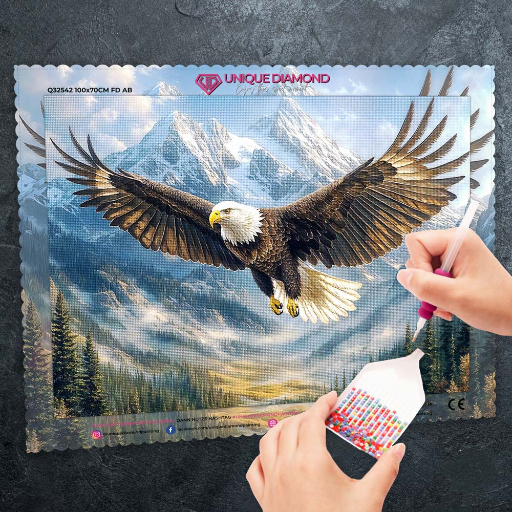 5D Diamond Painting – Adler in majestätischer Berglandschaft Unique-Diamond