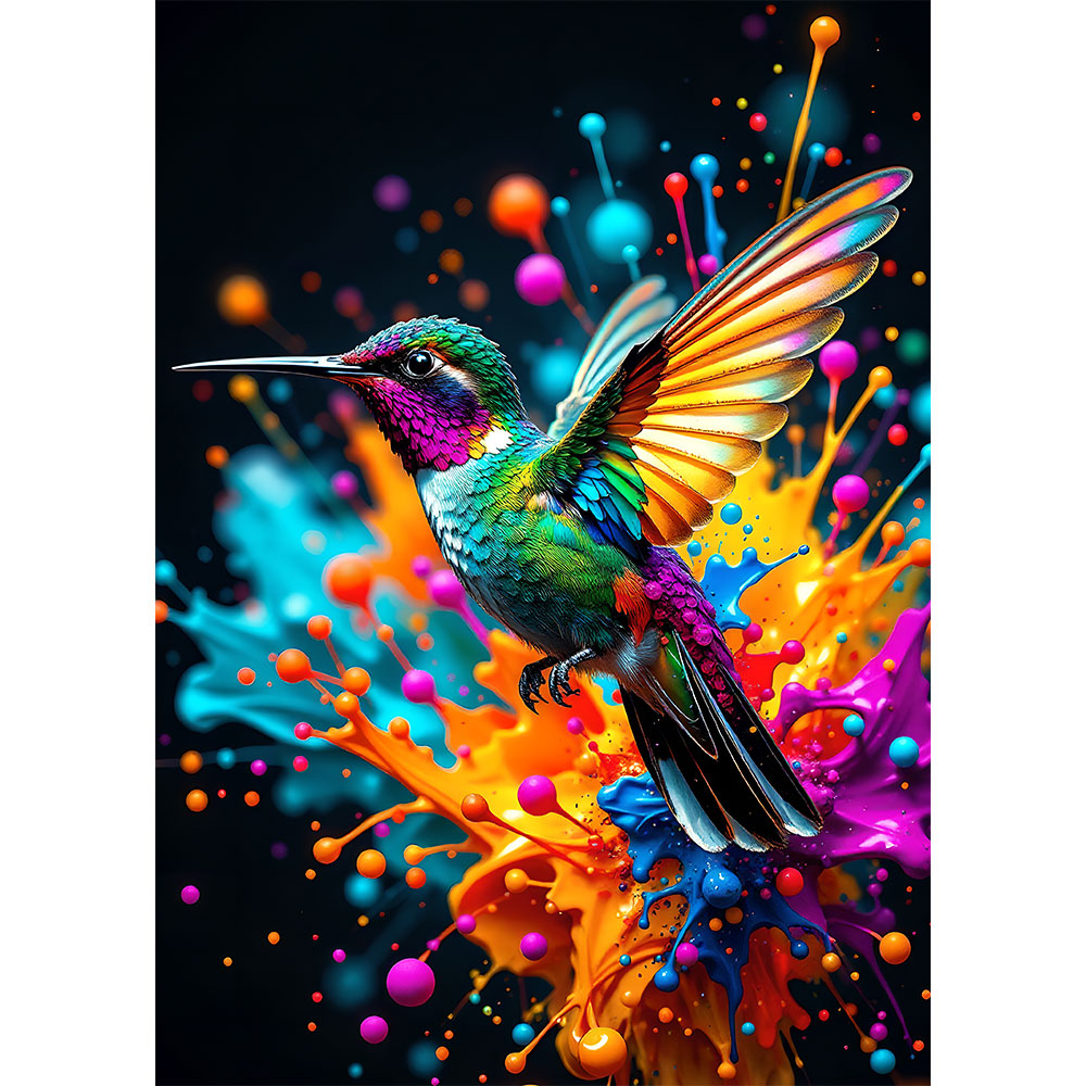 5D Diamond Painting mit AB-Effekt – Farbenspiel des Kolibris mit 100 Farben, Unique-Diamond