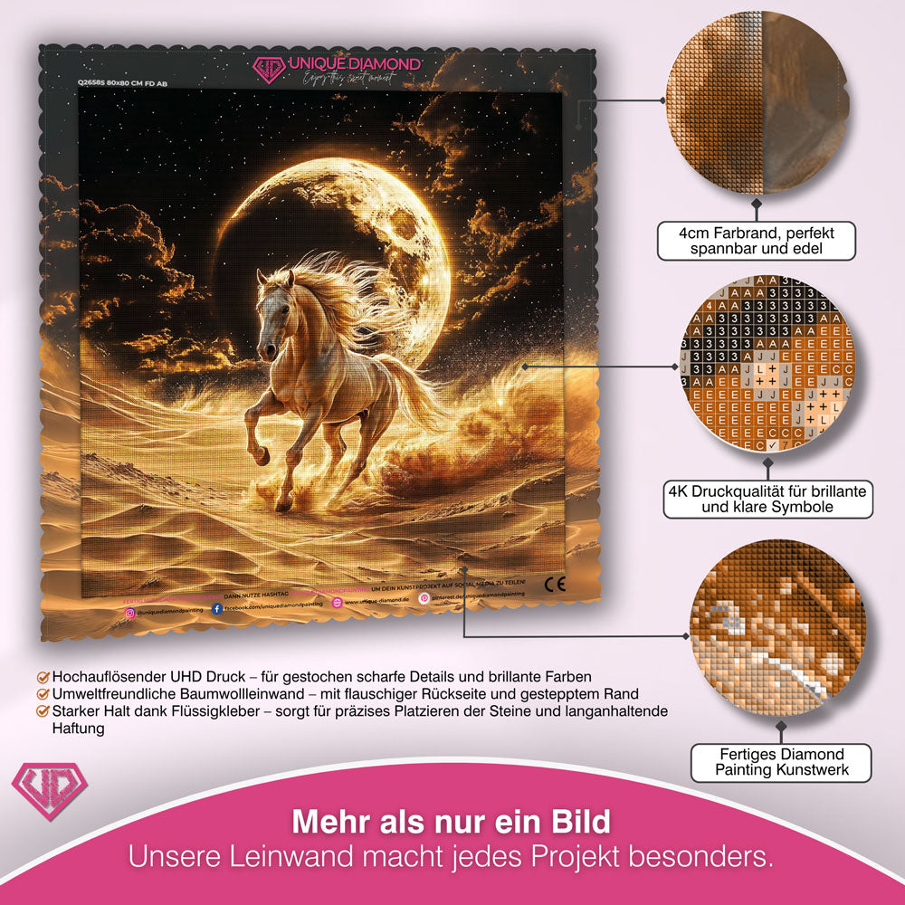 5D Diamond Painting – Goldenes Wüstenpferd Unique-Diamond