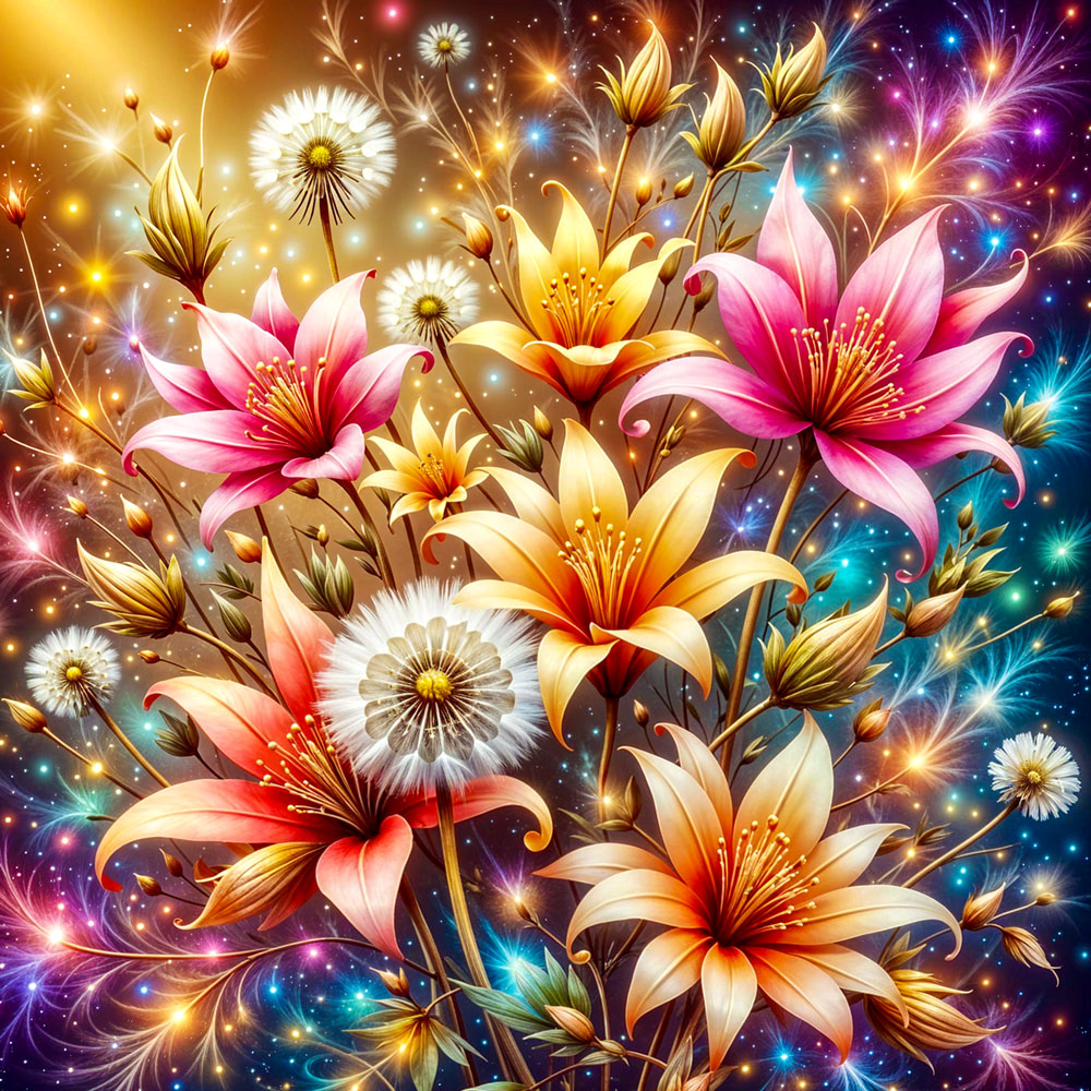 5D Diamond Painting mit AB-Effekt – Magischer Blumenzauber mit 100 Farben, Unique-Diamond