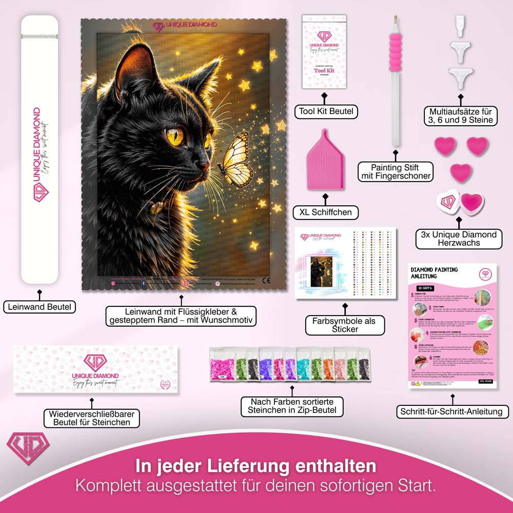 5D Diamond Painting – Sternenglanz der Nachtkatze Unique-Diamond
