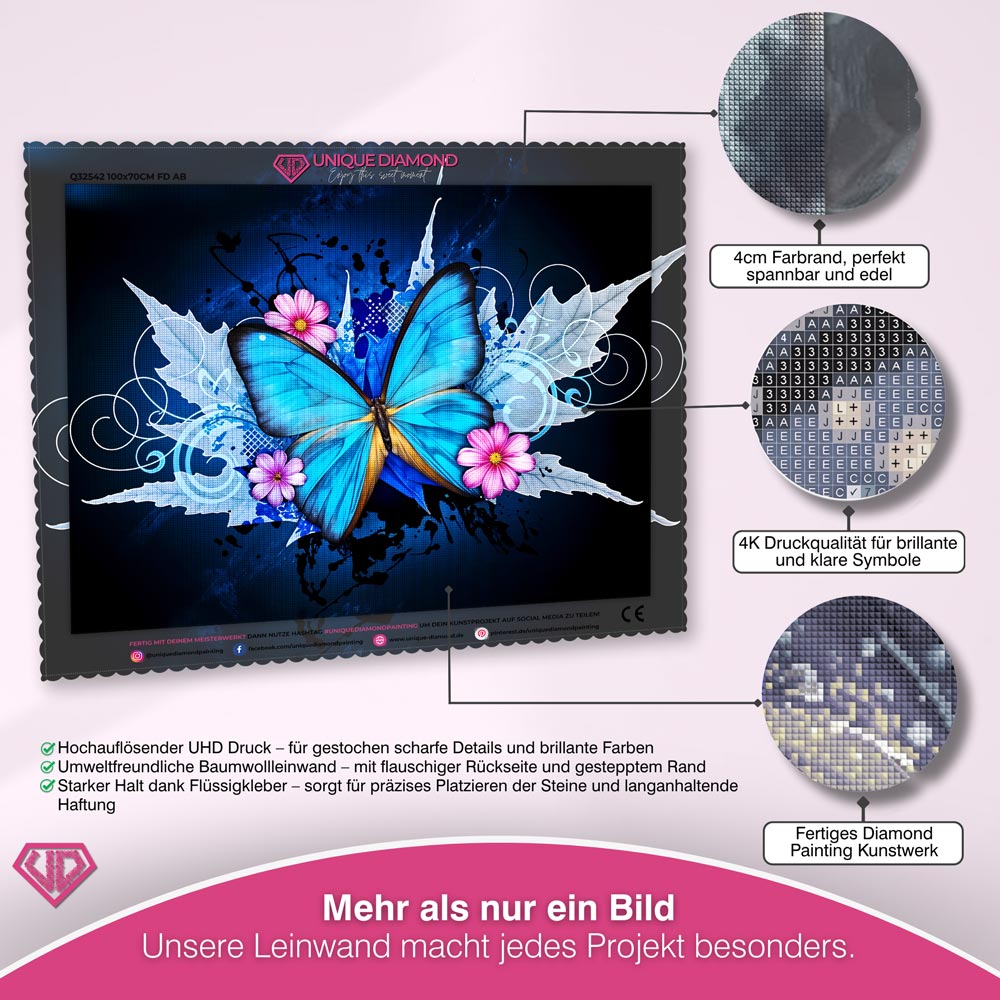 5D Diamond Painting – Blauer Schmetterling Unique-Diamond