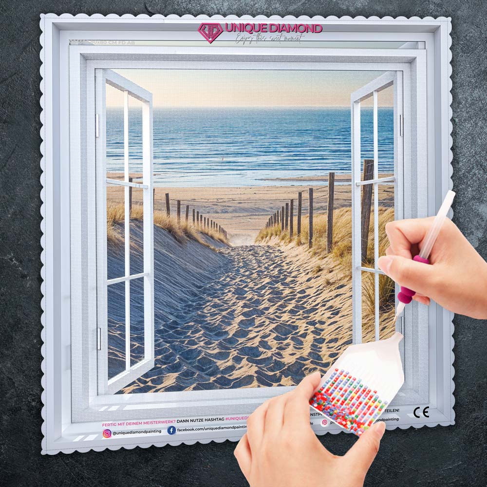5D Diamond Painting – Fenster zum Strand Unique-Diamond