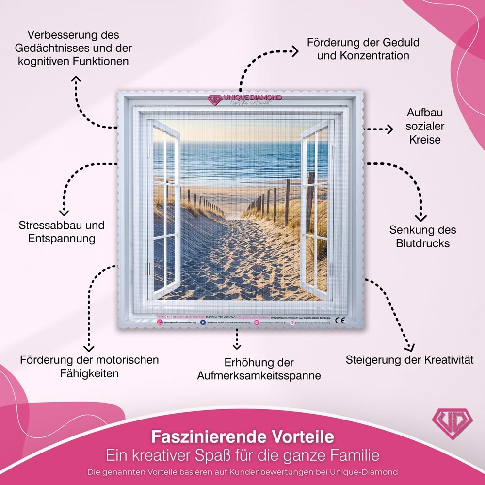 5D Diamond Painting – Fenster zum Strand Unique-Diamond