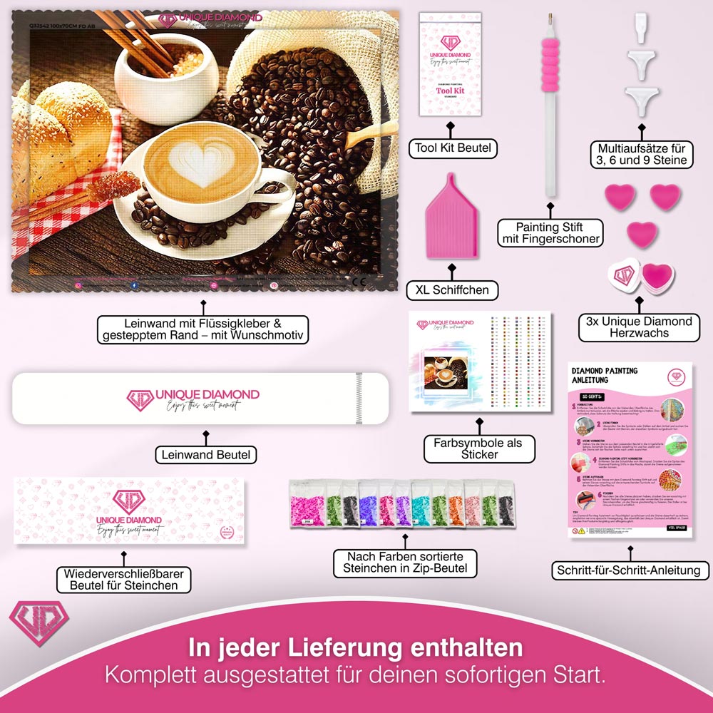 5D Diamond Painting – Kaffee mit Herz Unique-Diamond