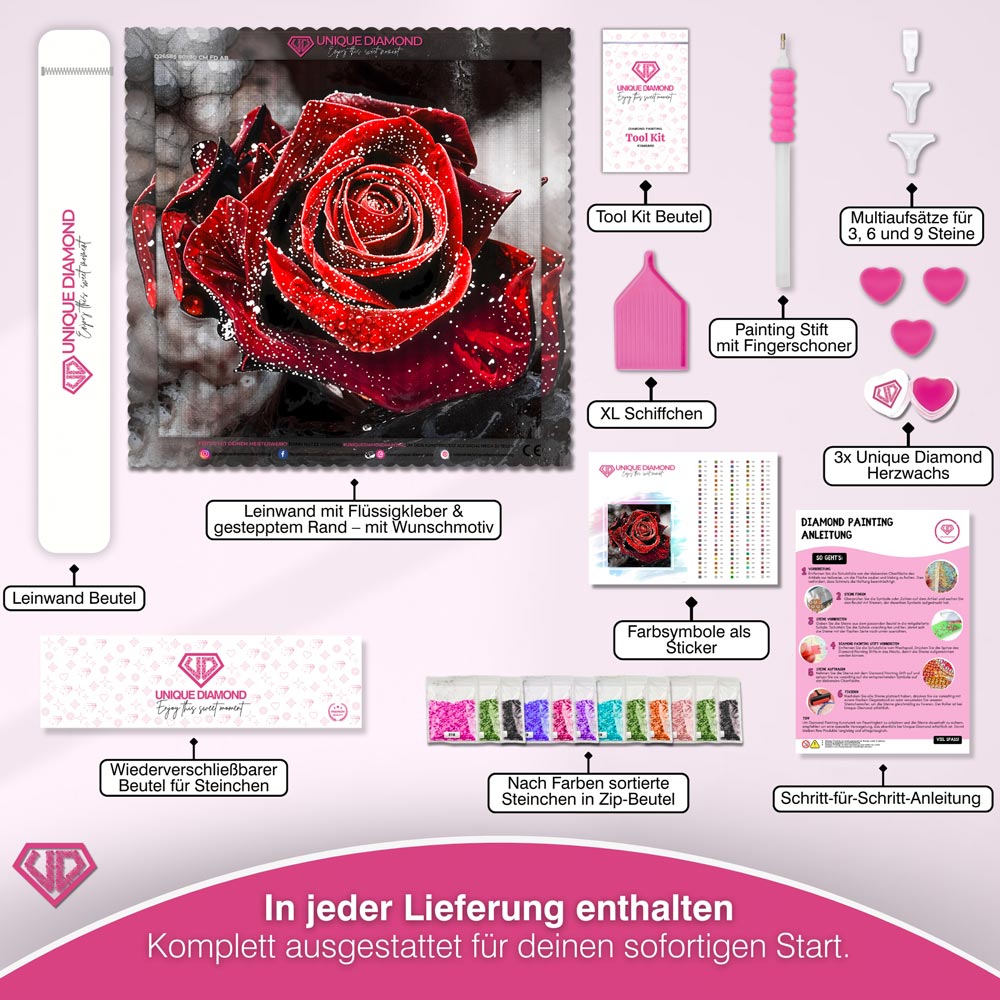5D Diamond Painting – Rote Rose Unique-Diamond