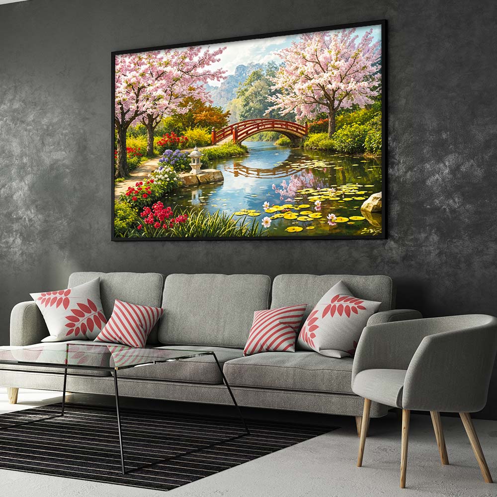 5D Diamond Painting – Teich mit Kirschbäumen Unique-Diamond