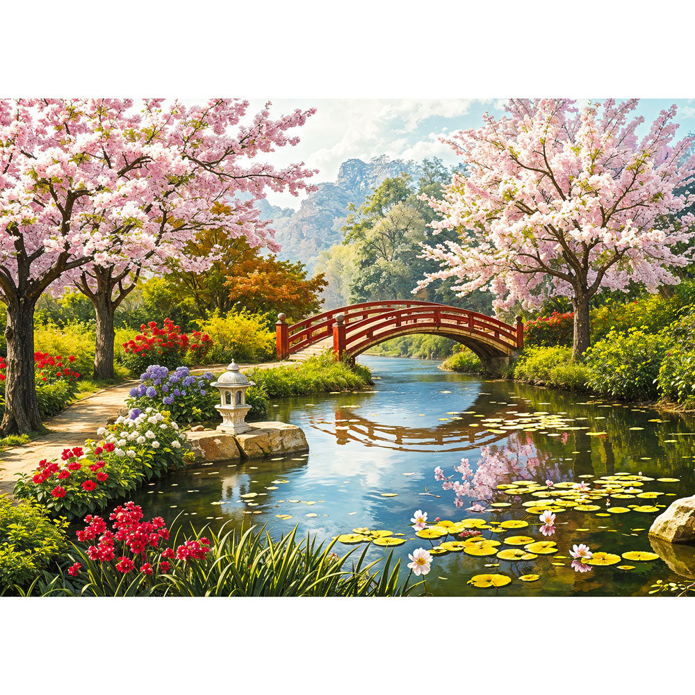 5D Diamond Painting – Teich mit Kirschbäumen Unique-Diamond