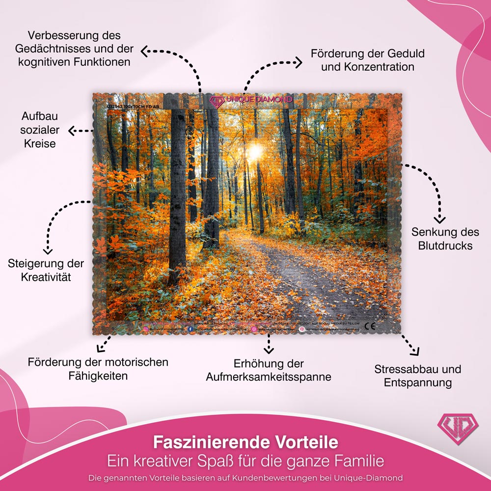 5D Diamond Painting – Waldweg im Herbst Unique-Diamond
