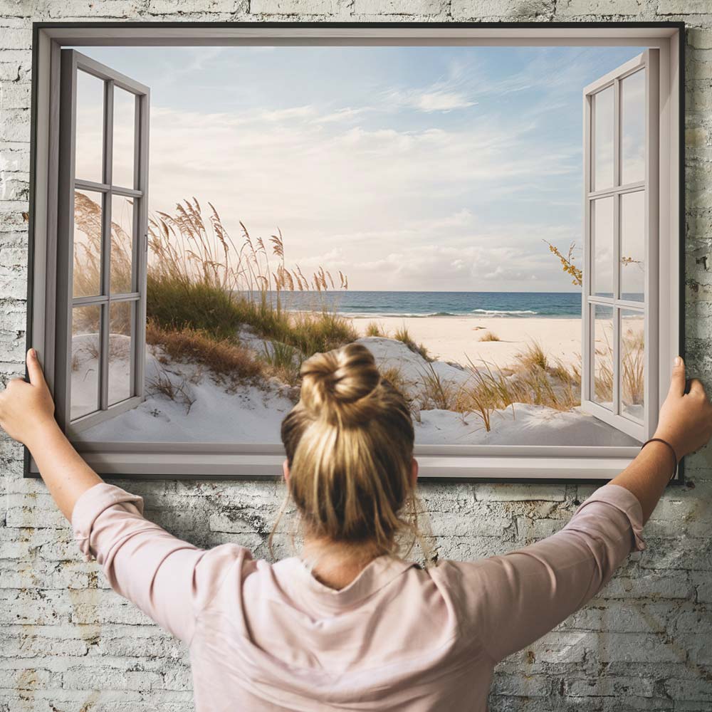 5D Diamond Painting – Fenster als Weg zum Strand Unique-Diamond