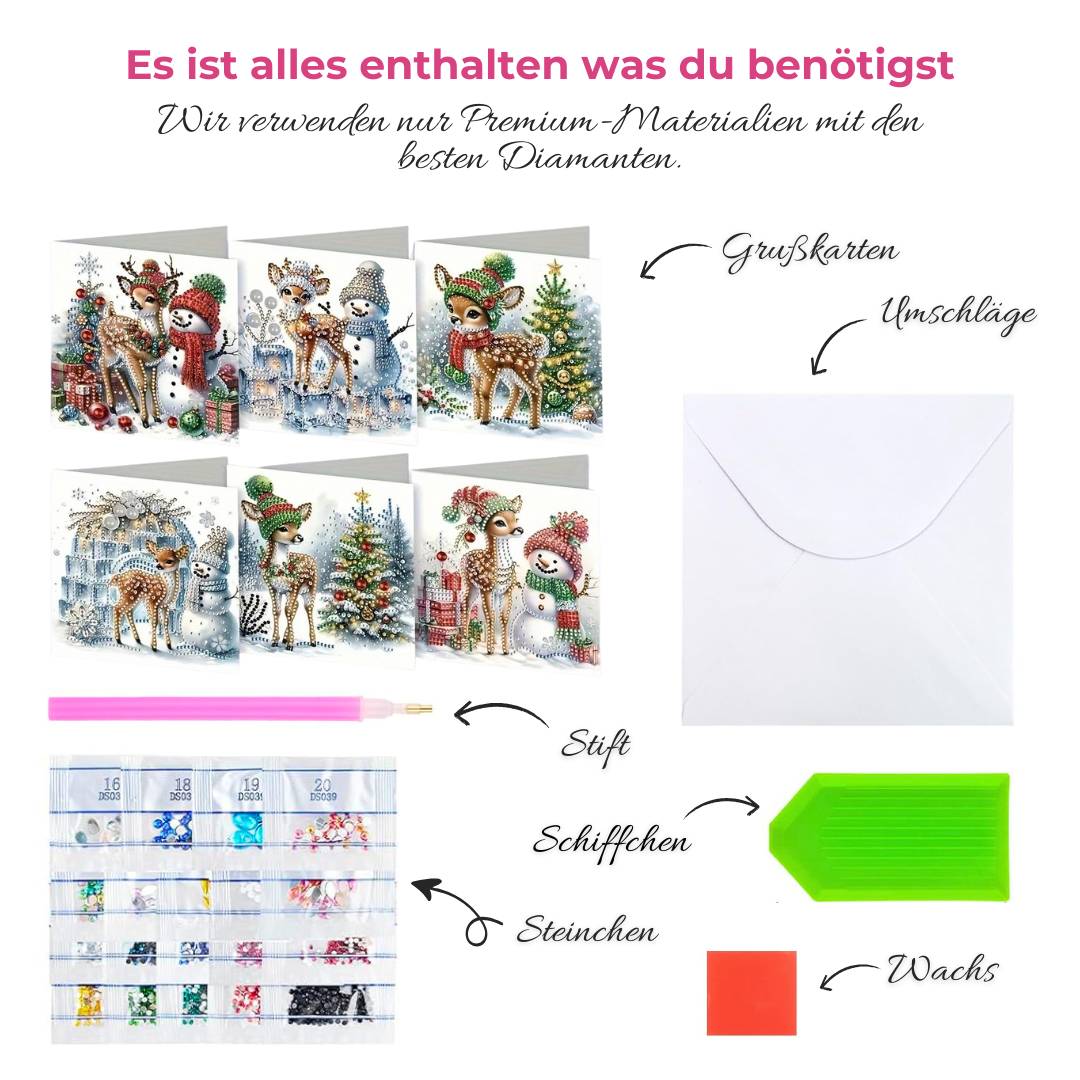5D Diamond Painting Grußkarten – Winterfreunde 6 Stück, Unique-Diamond
