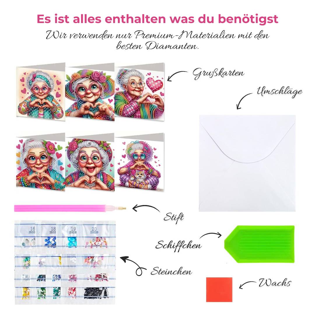5D Diamond Painting Grußkarten – Herzliche Omas voller Liebe Unique-Diamond