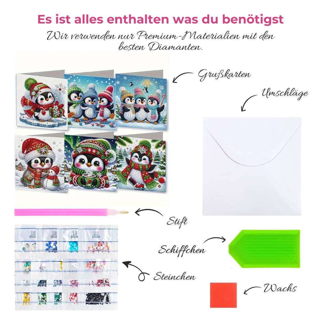5D Diamond Painting Grußkarten – Winterliche Pinguinfreunde, Unique-Diamond