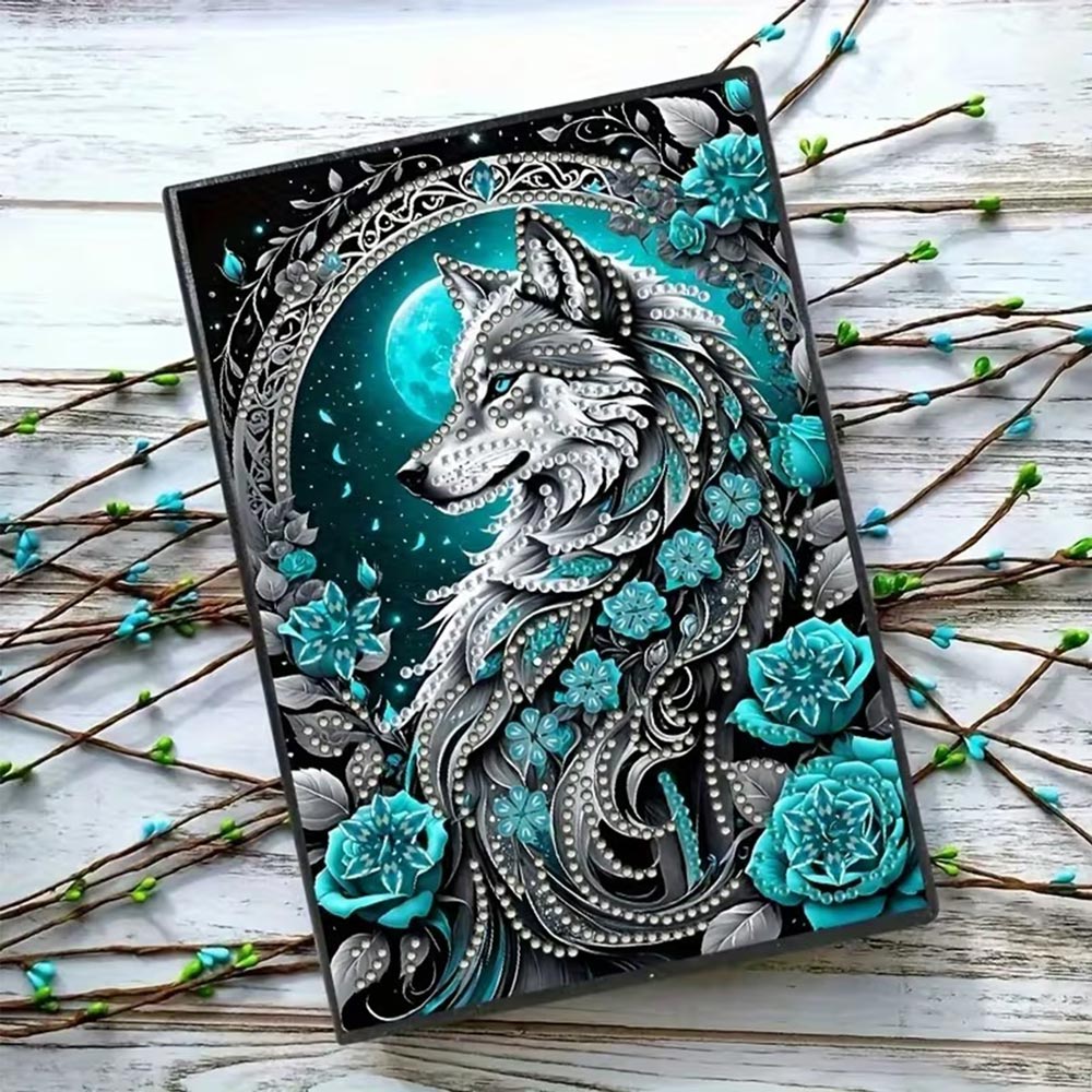 Diamond Painting Notizbuch – Mondwolf Eleganz, Unique-Diamond