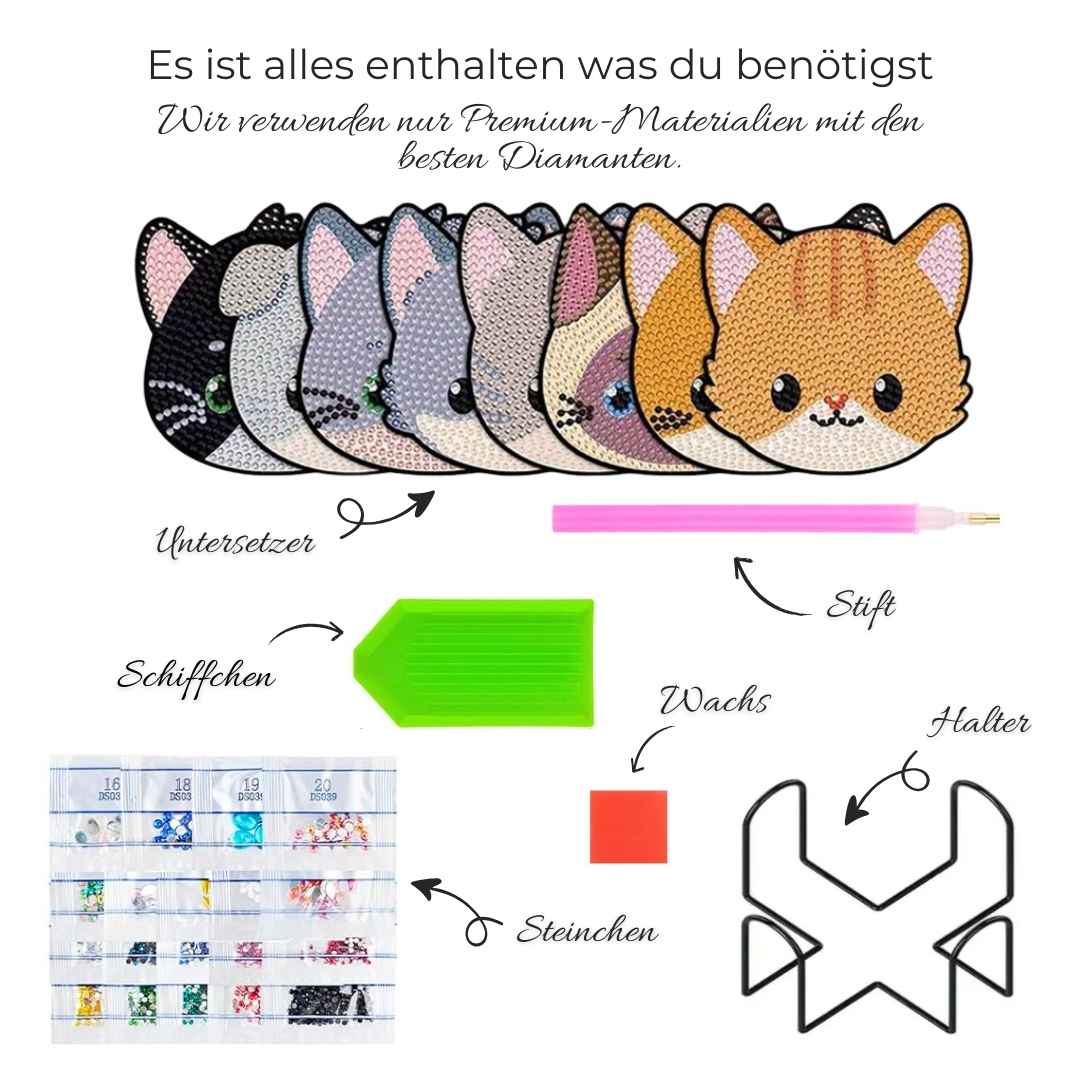 5D Diamond Painting Untersetzer Katzen, Unique-Diamond