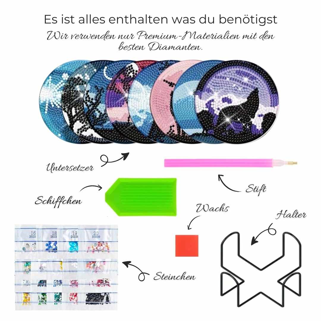 5D Diamond Painting Untersetzer Wölfe, Unique-Diamond