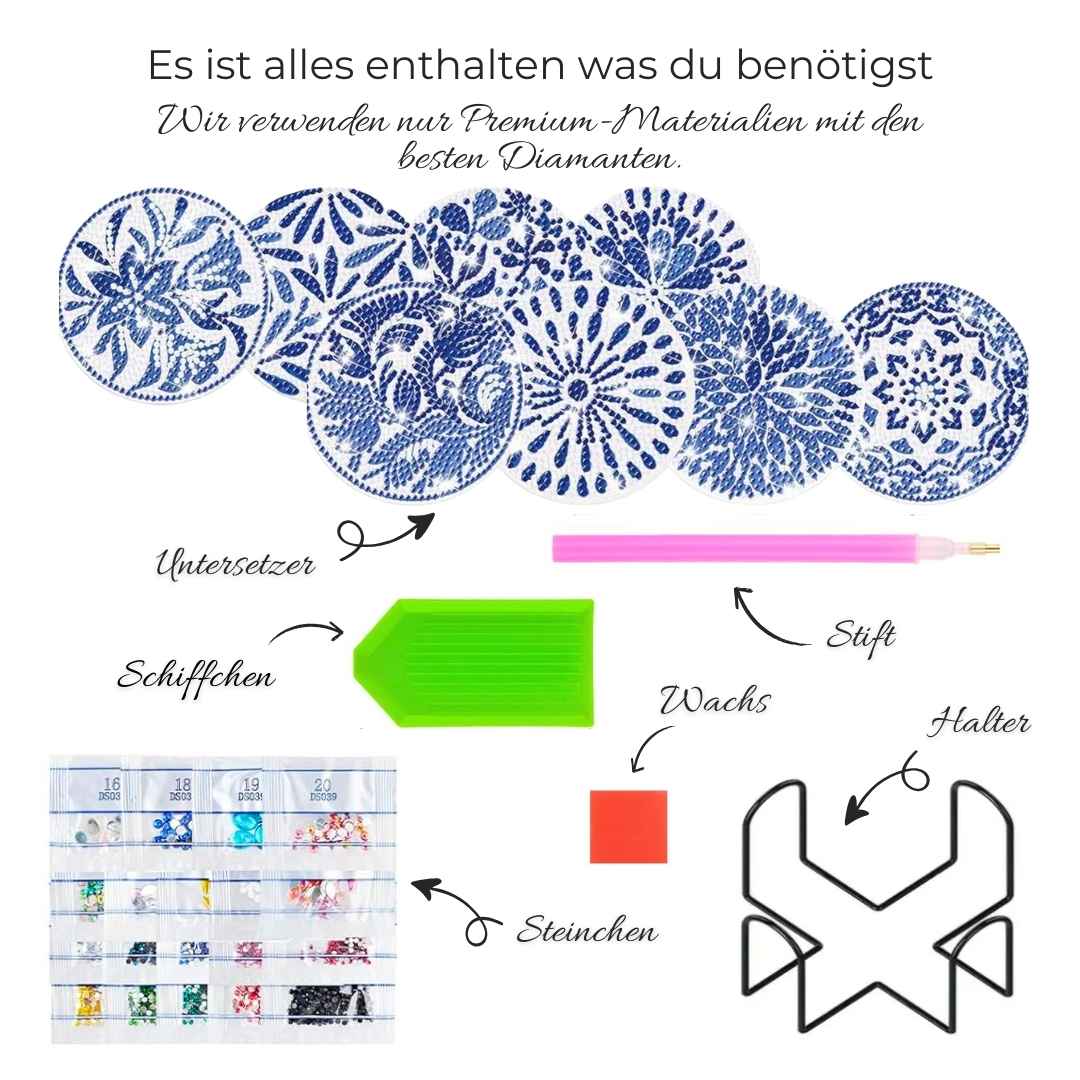 5D Diamond Painting Untersetzer Blaue Blumen, Unique-Diamond