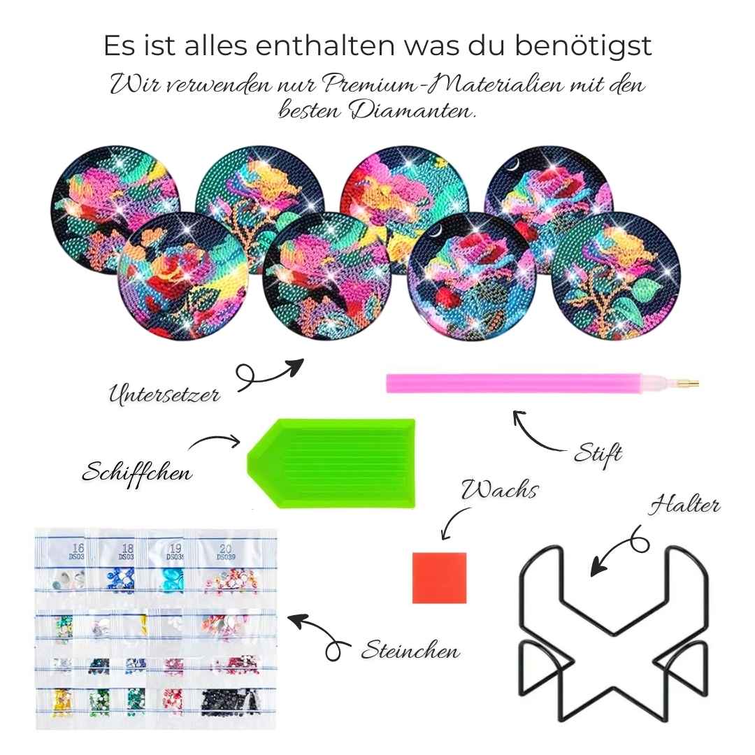 5D Diamond Painting Untersetzer Rosen, Unique-Diamond