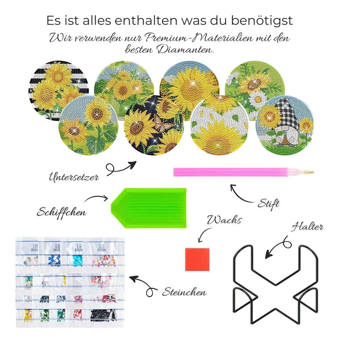5D Diamond Painting Untersetzer Sonnenblumen, Unique-Diamond