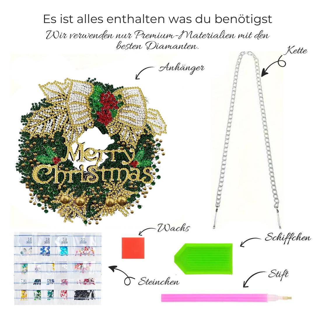 5D Diamond Painting Türkranz – Glitzerkranz Merry Christmas, Unique-Diamond