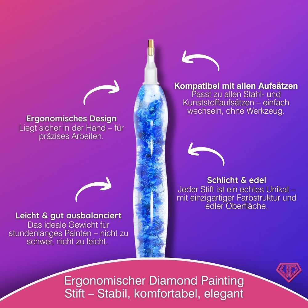 Diamond Painting Ergonomischer Premium-Stift – Crystal Blue Bloom, Unique-Diamond