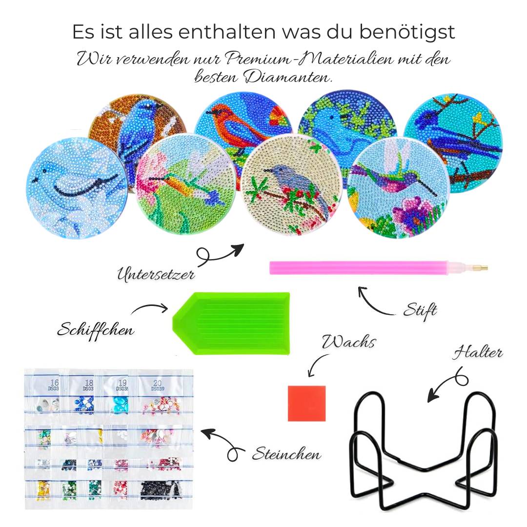 5D Diamond Painting Untersetzer Vögel, Unique-Diamond