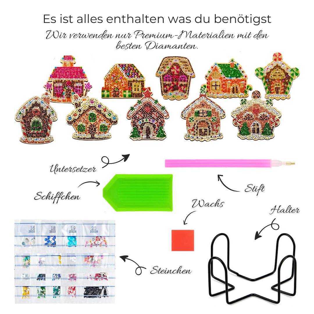 5D Diamond Painting Untersetzer Weihnachtshäuser, Unique-Diamond