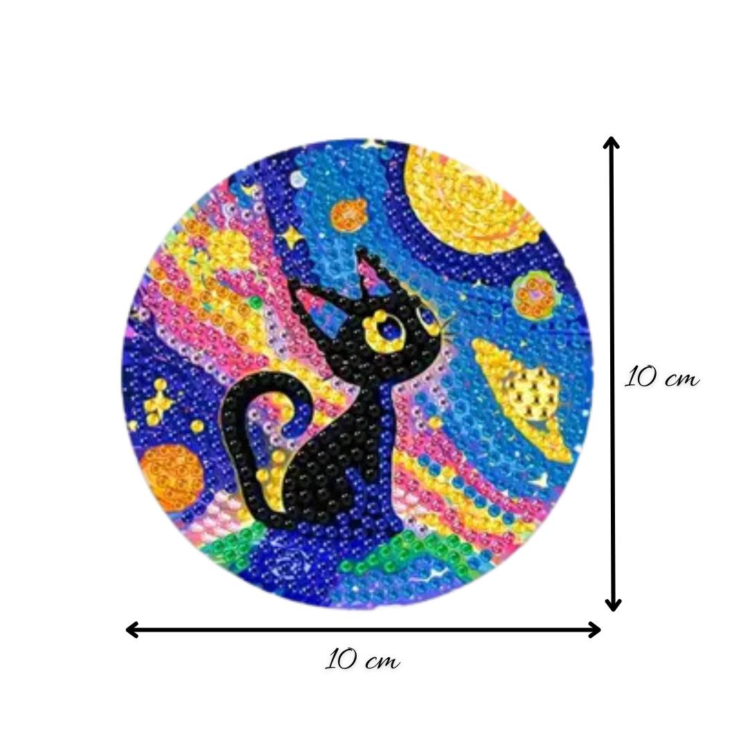 5D Diamond Painting Untersetzer – Galaktische Katzen, Unique-Diamond