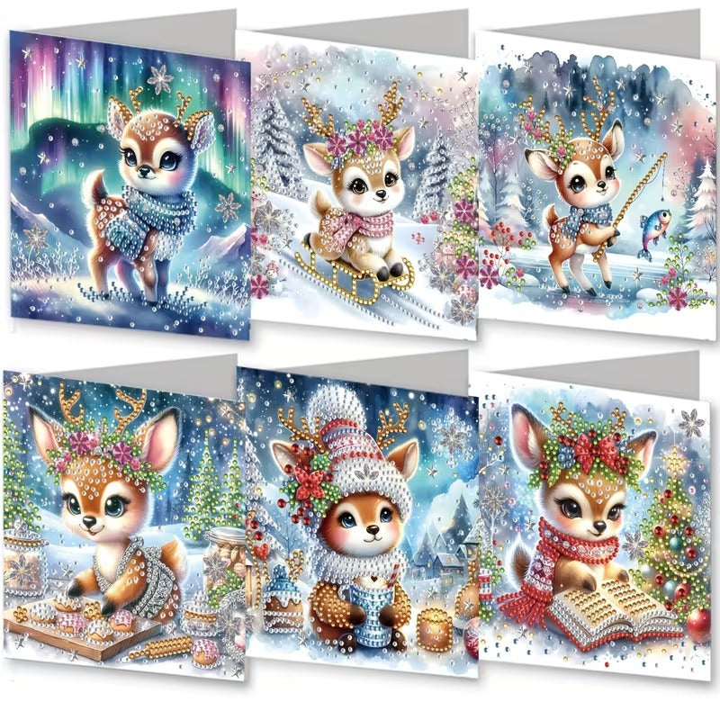 5D Diamond Painting Grußkarten – Winterzauber mit Rehkitz Lilli Unique-Diamond