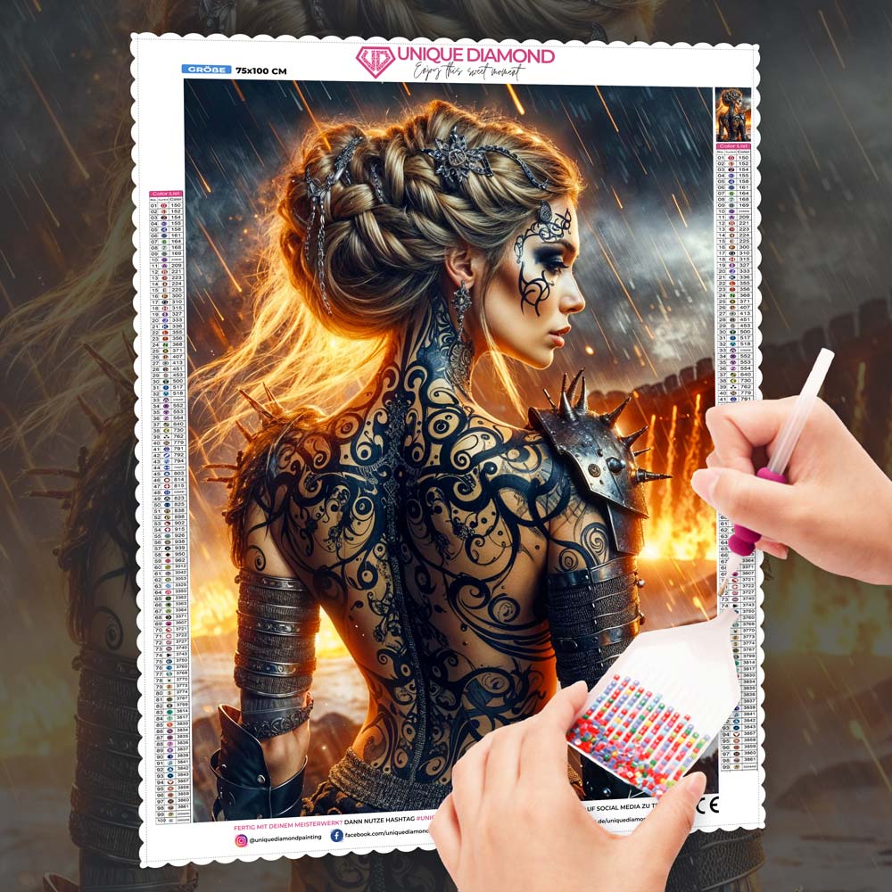 5D Diamond Painting – Valyria – Die Kriegerin aus Feuer und Schatten Unique-Diamond
